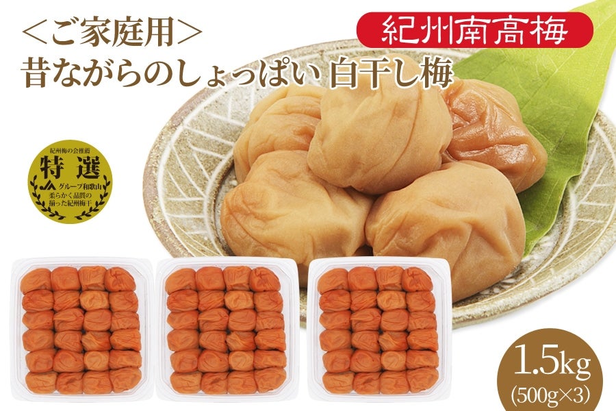 紀州南高梅 ご家庭用 昔ながらのしょっぱい 白干し梅 塩分22％ 500g×3